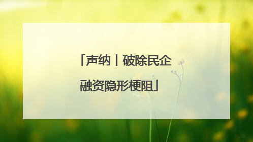 声纳丨破除民企融资隐形梗阻